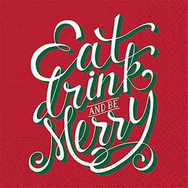 Design Design 624-10187 Christmas Cocktail Napkins, 9-inch Square (Eat Drink And Be Merry)