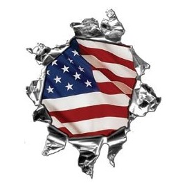 Mini Ripped Torn Metal Decal with American Flag -REFLECTIVE