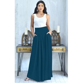 KOH KOH Falda larga y fluida para mujer, con bolsillos de cintura alta, longitud hasta el piso, Azul verdoso, XXXL
