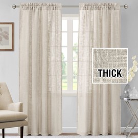 H.VERSAILTEX Linen Curtains 84 inches Long Natural Linen Blended Curtains for Living Room Burlap Linen Textured Curtains Light Filtering Rod Pocket Curtains Bedroom Curtains 2 Panel Sets, Ivory