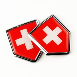 Newperlite Switzerland Flag Decal Sticker Car Emblem Swiss Flag Car Decoration Accessories Chrome Shield for Truck Vehicles Cars, 2 Pack