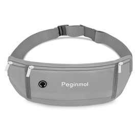 Peginmol Slim Running Belt Fanny Pack, Waist Pack Bag for Women Men, Running Pouch for Phone Waterproof Reflective with 3 Pouches, Running Phone Holder for Sports, Traveling (Grey)