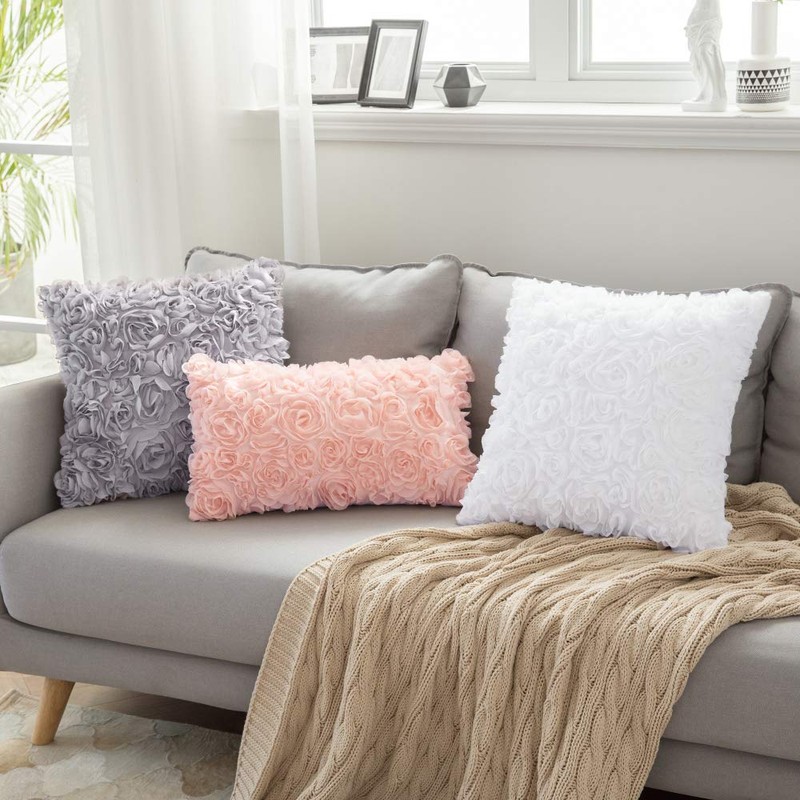 MIULEE 3D Decorative Spring Romantic Stereo Chiffon Rose Flower Pillow