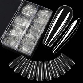 Carehabi Nail Tips, Pack of 500 False Nail Acrylic Artificial Nail Tips with Storage Case for Nail Salons and DIY Nail Art at Home, 10 Sizes