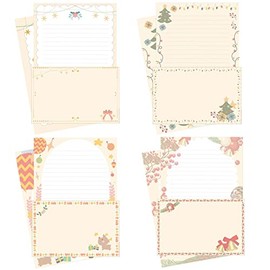 SCStyle Christmas Stationary Paper and Envelopes Set 72Pcs(48Sheets Christmas Letter Paper+24Pcs Christmas Cute Envelopes)With Water-Based Adhesive,4 Styles Christmas Design Stationary Set(S4)