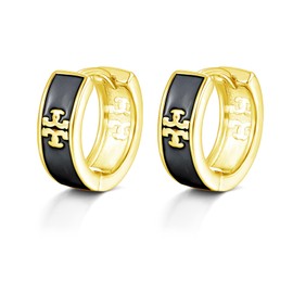 Estrellique 925 Sterling Silver Hoop Earrings, Unisex Silver 925 Hoop Earrings for Men and Women, Black/White Cross Vintage Hoop Earrings with Cut-Out, Hypoallergenic Gothic Earrings with Gift Box