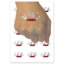 Camping Multi Tool Army Pocket Knife Temporary Tattoo Water Resistant Fake Body Art Set Collection - 15 2" Tattoos (1 Sheet)