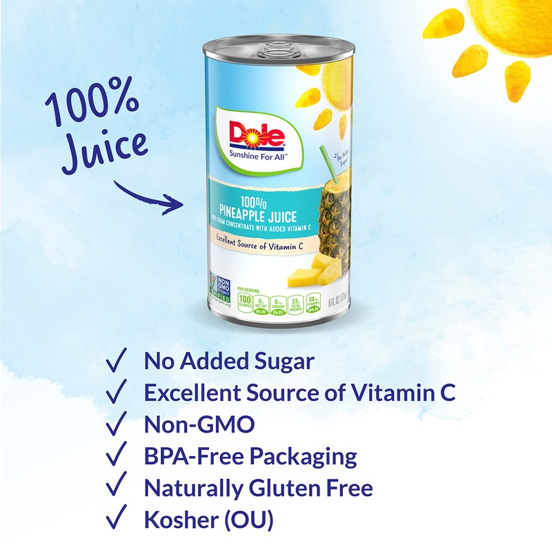Dole Pineapple Juice, 100% Fruit Juice with Added Vitamin C,