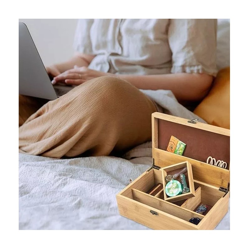 Large Premium Bamboo Wooden Stash Box for Discrete Storage of