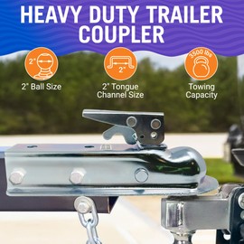 Trailer Coupler 2 Inch Ball, Compatible with 2 Inch Channel Width, Marine Grade, Class II, Straight Tongue, Boat Parts and Trailer Accessories