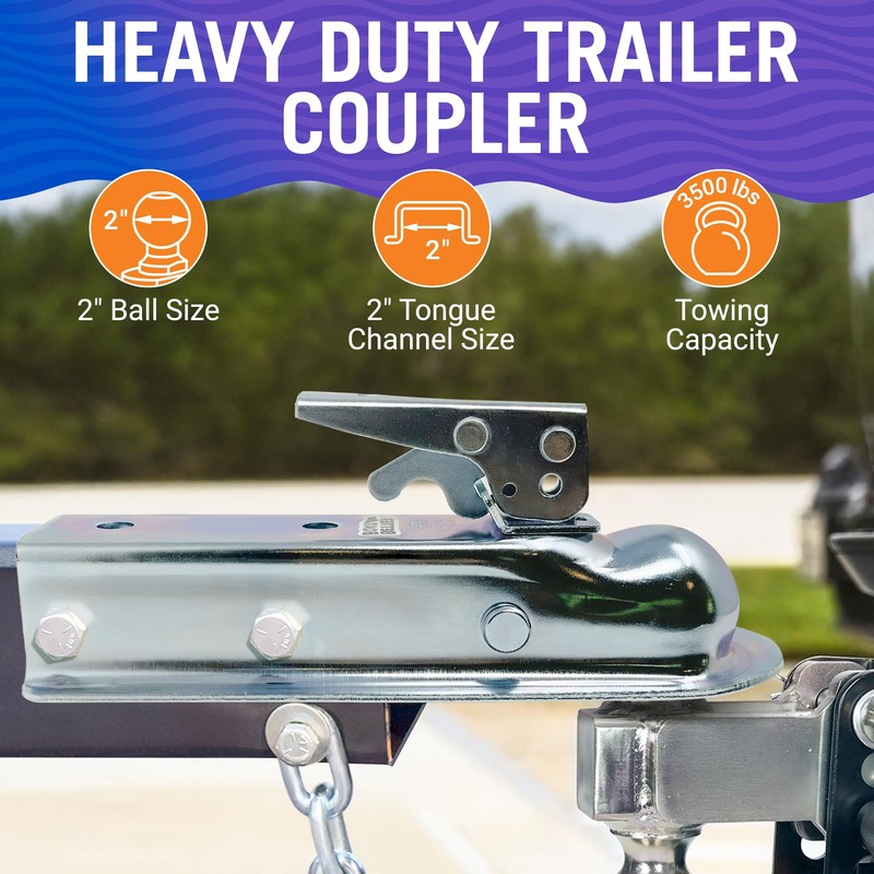 Trailer Coupler 2 Inch Ball, Compatible with 2 Inch Channel
