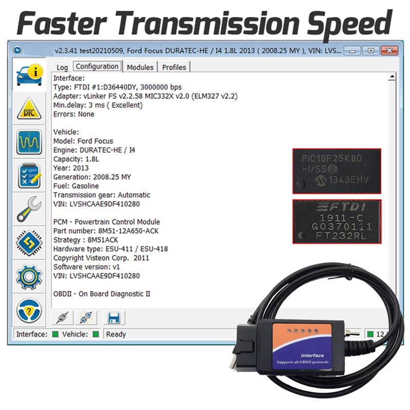 Elm 327 USB elm327 elmconfig obd2 ms hs OBDii OBD2