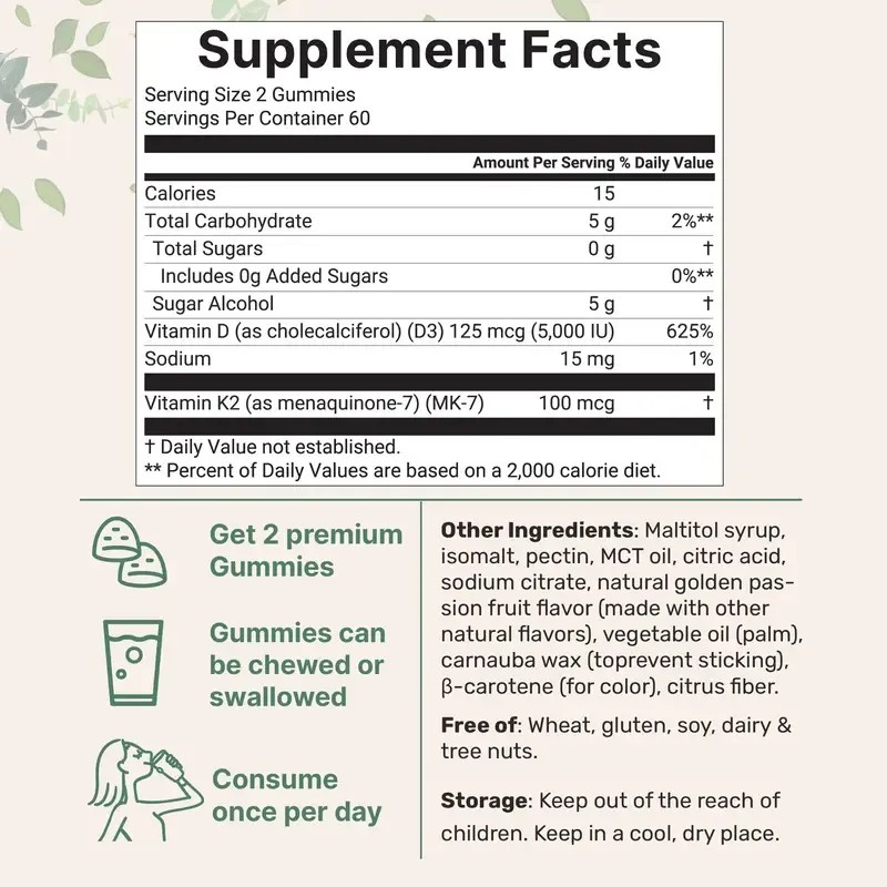 Micro Ingredients Vitamin D3 + K2 Gummies – 5,000 IU
