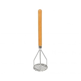 TrueCraftware- 24-inch Round Potato Masher Iron Plated with Wooden Handle-Professional Integrated Masher Kitchen Tool & Food Masher/Potato Smasher Perfect for Bean Vegetable Fruits Avocado and Meat