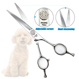 Momotou Polished Dog Grooming Scissors Set with Simulation Diamond 440C Stainless Steel Thinner Curved Straight Chunker Shears with Comb 8''