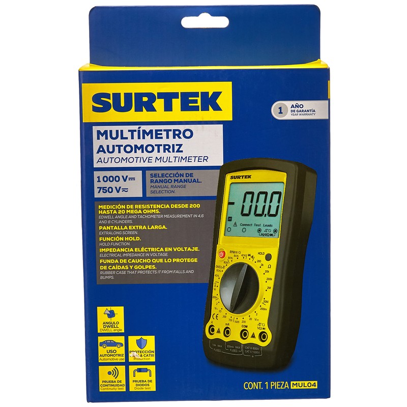 Surtek MUL04 Multímetro Automotriz, 1000 V