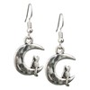 Cat Sitting on Crescent Moon Antique Silver Tone Handmade Dangle