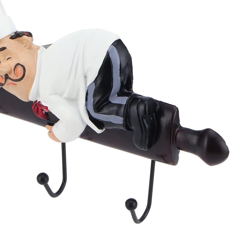 Jwthee Cute Chef with Bread Figurine Wall Hooks, Fat Chef