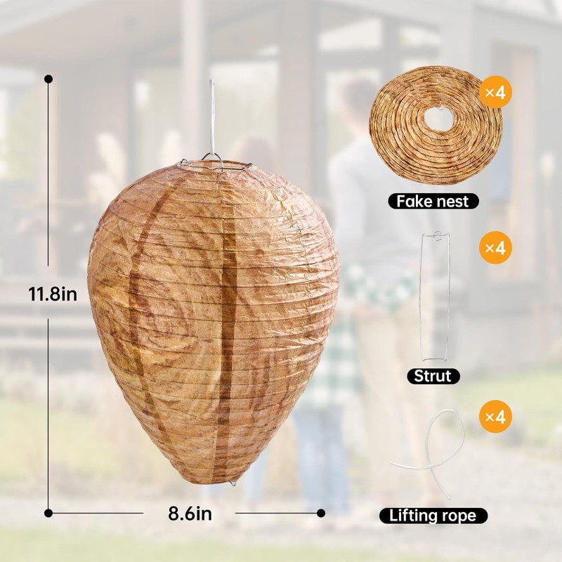 htiepf 4 Pack Hanging Paper Fake Wasp Nests for Home(Brown)
