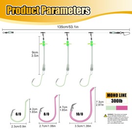CWSDXM 2-Pack Luminous Deep Drop Rigs, 3 Circle Hooks 8/0 with Glowing PVC Sleeves, Bottom Fishing Rigs for Tilefish, Snapper, and Grouper