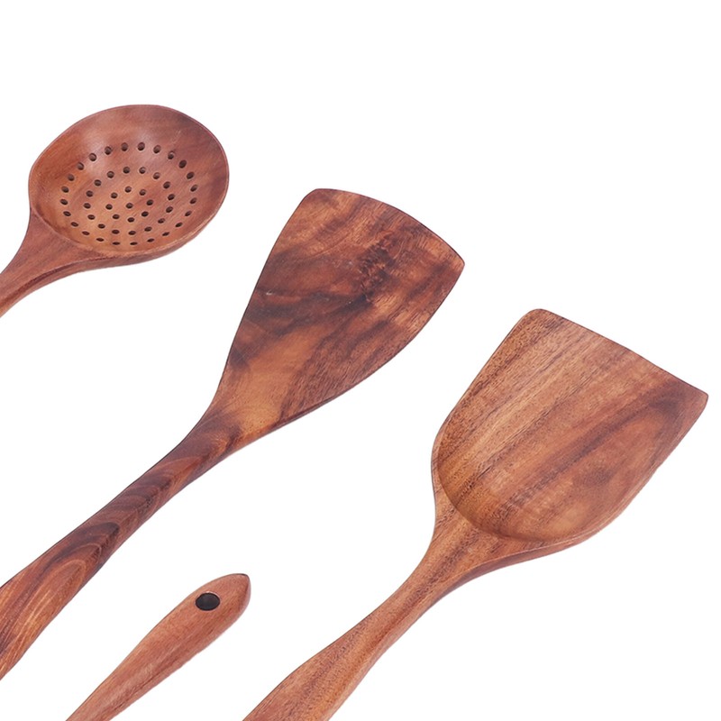 Kitchen Utensils Set Wooden Spatulas Spoons Comfortable Grip Minimaliset Kitchen