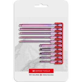 PB Swiss Tools Hex Bit Block PB E6.714 CN | 100% Swiss Made | 10-Piece Bit Set with 10 Long E6 1/4" PrecisionBits and Ball End, Sized 2.5-6 mm