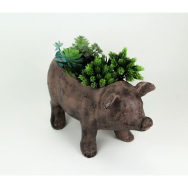 Zeckos Rustic Brown Smiling Pig Resin Decorative Planter - 17 Inches Long - Great for Flowers and Succulents - Perfect for Both Indoor and Outdoor Decor Settings