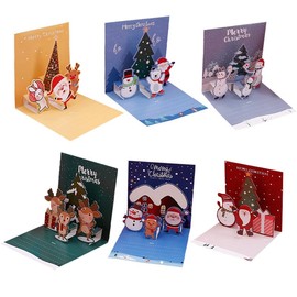 NUTFORD Christmas Pop Up Cards, Set of 6, 3D Greeting Cards with Festive Scenes, Self Assembly for Fun Pack with Envelopes and Sealing Stickers