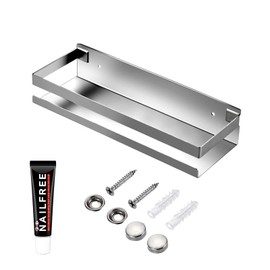 Rustproof Metal Storage Floating Shelf Wall Mounted Rectangular Shelf Bedroom, Bathroom, Living Room, Kitchen and Laundry Room, Nail Free Floating Shelf Wall Mounted Storage Shelf (30cm Silver)