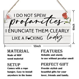 I Do Not Spew Profanities Sign, Funny Wood Sign, Hanging Printed Wooden Plaque Decor, Farmhouse Wall Door Decor, Women Office Decor, Girls Room Decor, Novelty Gift for Friends Boss Lady