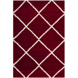 SAFAVIEH Hudson Shag Collection Area Rug - 6' x 9', Red & Ivory, Modern Diamond Trellis Design, Non-Shedding & Easy Care, 2-inch Thick Ideal for High Traffic Areas in Living Room, Bedroom (SGH281R)