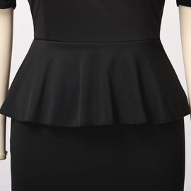 FAD-4U Church Clergy Dresses for Women Minister Short Sleeve Ruffle Slim Pencil Dress with Tab Collar Black