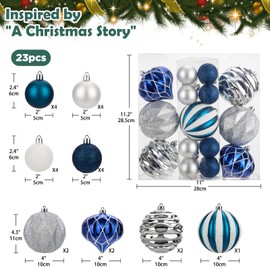 23ct Assorted Christmas Ball Ornaments Set Hanging Decorations, 2.4"-4.3" Candy Blue and White Xmas Tree Decorations Balls, Glitter, Glossy and Matt Plastic Ornaments for Holiday Party, Shatterproof