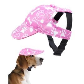 BIPY Dog Sun Hat Dog Baseball Cap with Ear Hole Puppy Sun Visor Cap with Adjustable Neck Strap for Dogs Outdoor Sport Walking Travelling Sun Protect Hat For doggy-Pink&S.