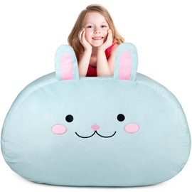 GAGAKU Cuddly Toy Bean Bag Storage Cover Rabbit 200 L, XXL Toy Storage Bag for Children's Room Large Rabbits Fillable Zip Bean Bag for Organising - Blue