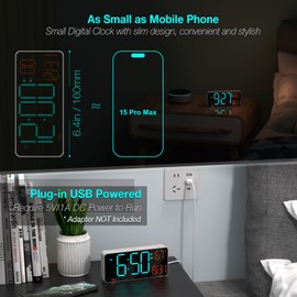 KOSUMOSU Small Digital Clock for Bedroom, 6.7in Desk Clock, Auto Dimming, Room Temperature, Day of The Week, Date, Seconds, Alarm Clocks for Bedrooms, Clocks for Living Room