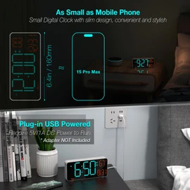 KOSUMOSU Small Digital Clock for Bedroom, 6.7in Desk Clock, Auto Dimming, Room Temperature, Day of The Week, Date, Seconds, Alarm Clocks for Bedrooms, Clocks for Living Room