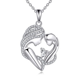 YFN Mother and Daughter Necklace 925 Sterling Silver April Heart Birthstone Cubic Zirconia Pendant Necklace Gifts for Mom Women