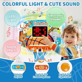 Toddler Basketball Hoop Indoor for Age 1 2 3, Adjustable Kids Basketball Hoops with Light Sound, Mini Basketball Hoop with 3 Balls, Birthday Christmas Sport Toys Gift for Baby 12-18 Months