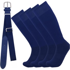 KEUKORZ 2 Pair Deep Blue Youth Baseball Socks and 1 PCS Belt Combo Non-Slip Softball Socks for Youth Strenchy Baseball Belt Set