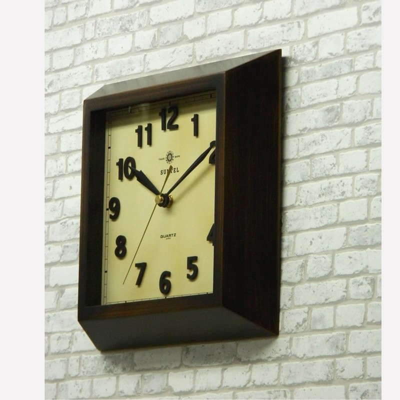 Santeru QL696-AN Square Wall Clock, Antique Brown, Made in Japan
