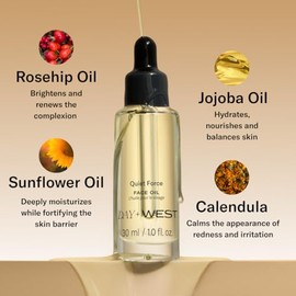 Day + West Aceite facial hidratante - Aceite de escualano para rostro y piel sensible - Aceite facial con aceite de jojoba, rosa mosqueta y bakuchiol,
