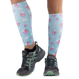 Zensah Running Leg Compression Sleeves - Shin Splint, Calf Compression Sleeve Men and Women (Flying Pigs, Large/X-Large)