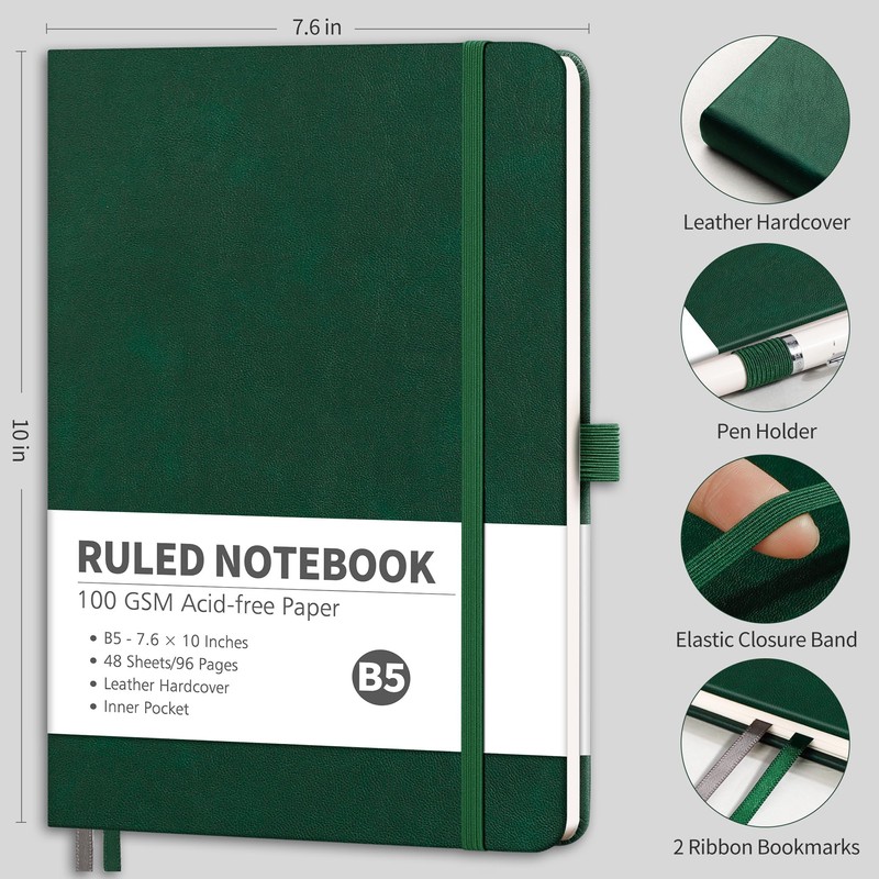 RETTACY Notebook Lined B5, Lightweight Journal Diary with 96 Numbered