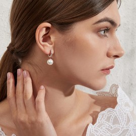 Pearl Earrings Pearls Earrings for Women Silver Pearl Dangle Earrings Pearl Hoop Earrings Sterling Silver Pearl Earrings Pearl Leverback Earrings Rose Gold Pearl Earrings Women CZ Diamond Pearl 10MM