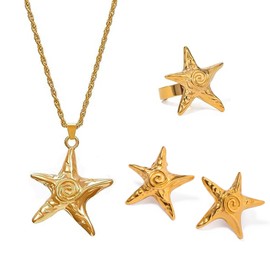 IQIC Starfish Necklace for Women Dainty Swirl Summer Beach Ocean Pendant Necklace Stainless Steel Aesthetic Starfish Charm Necklaces Trendy Vacation Star Jewelry (otherB)