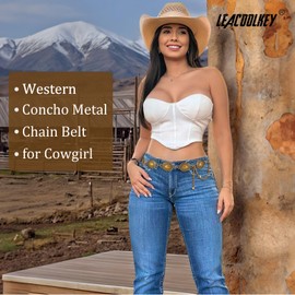 LEACOOLKEY Women Western Concho Metal Chain Belt Cowgirl Boho Waist Belt for Dress Jeans,Gold