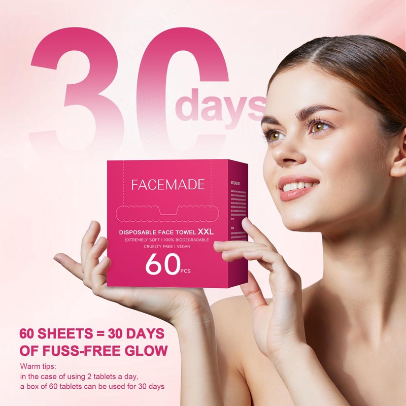 FACEMADE 60 Count XXL Disposable Face Towels 12" × 12",