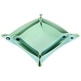 sourcing map 2pcs PU Leather Valet Tray Unisex Folding Small Catchall Tray Portable Entryway Table Tray Nightstand Bedside Desk Tray for Key Wallet Watch Coin Jewelry Dice, Blue Green