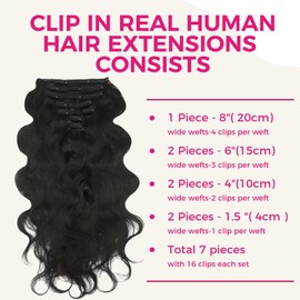 Lashey Body Wave Clip in Hair Extensions for Black Women, 18 Inch 7pcs 120g #1B Natural Black, Clip in Hair Extensions Real Human Hair Lace Clip Ins Thick Human Hair